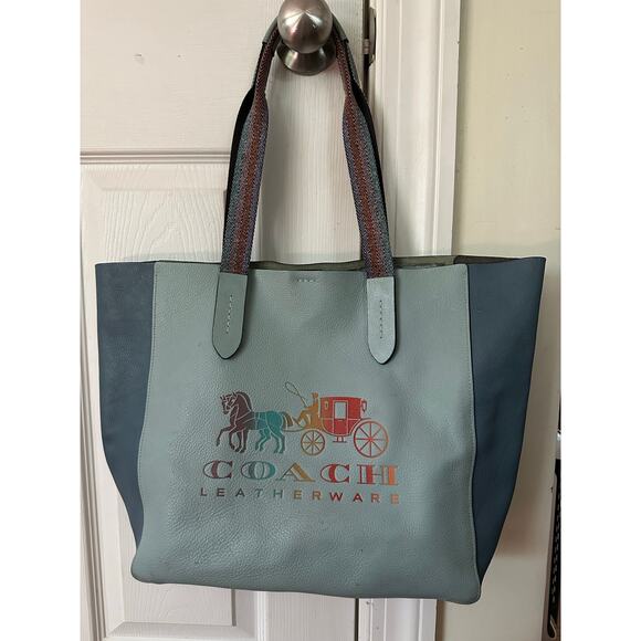 COACH 30625 Grove Multi-Color Logo Tote Pebble Leather bag carriage top handle - Picture 1 of 12